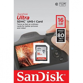 SDHC  16GB  SanDisk Class10 Ultra UHS-I  (80 Mb-s)