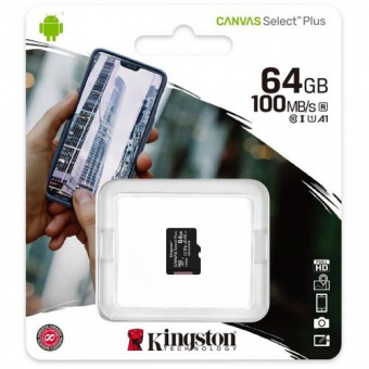 MicroSD 64GB Kingston Class 10 Canvas Select Plus A1 (100 Mbs) + без адаптера (1)