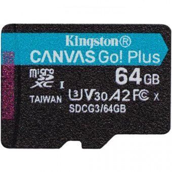 MicroSD 64GB Kingston Class 10 Canvas Go Plus UHS-I U3 V30 A2 (17070 Mbs) без адаптера