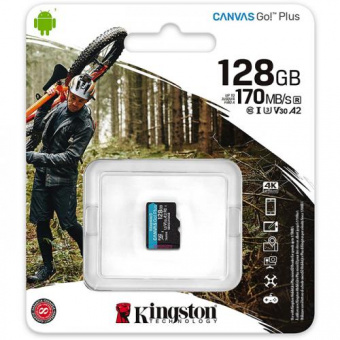 MicroSD 128GB Kingston Class 10 Canvas Go Plus UHS_I U3 V30 A2 (170_70 Mb_s) + SD адаптер