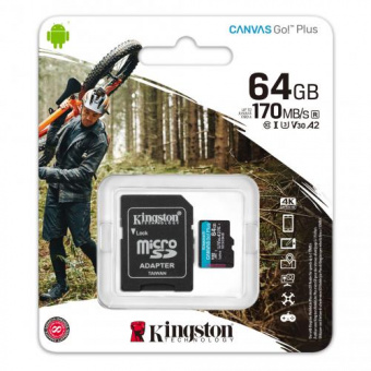 MicroSD  64GB  Kingston Class 10 Canvas Go Plus UHS-I U3 V30 A2