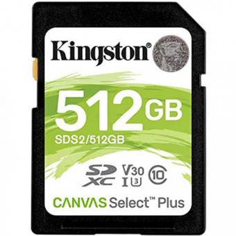 SDXC  512GB  Kingston Class 10 UHS-I U3 V10 Canvas Select Plus (100)